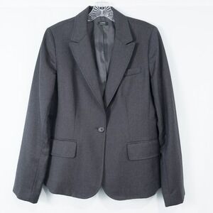 J Crew Wool One Button Blazer Jacket Womens Medium Dark Gray Office Career READ